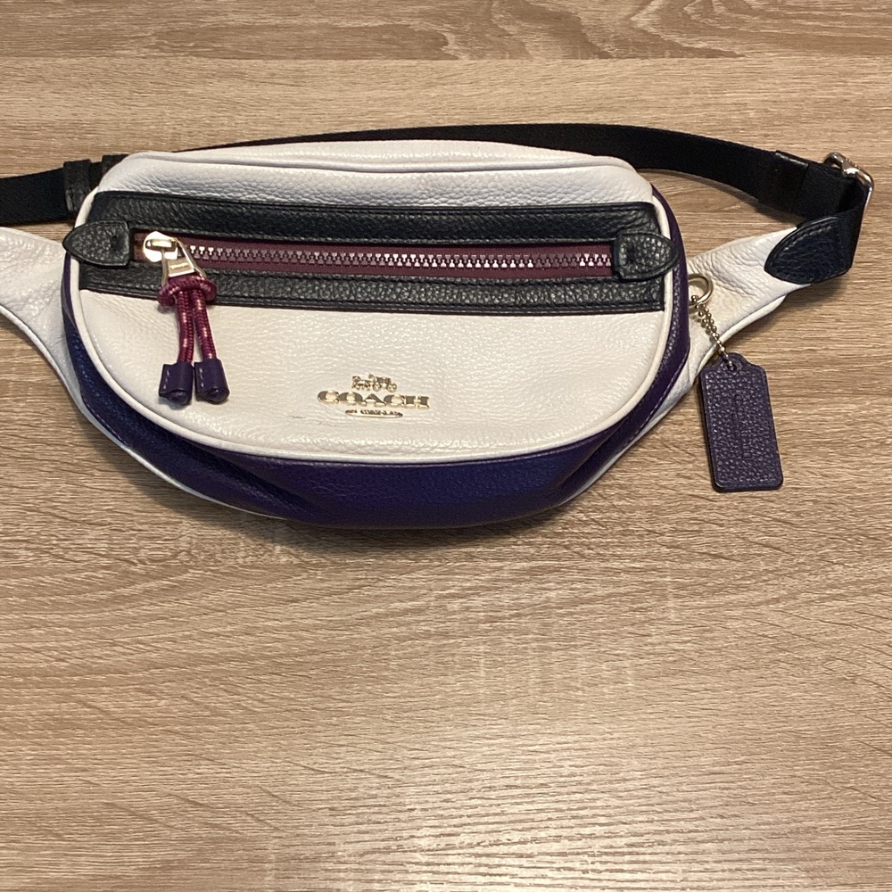 Coach White and Purple Leather Belt Bag with Black Accents